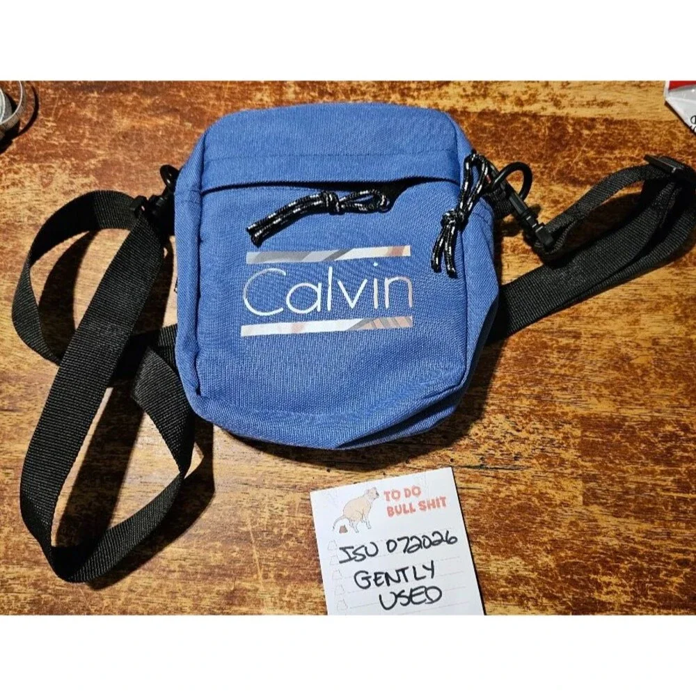 Calvin Men’s Blue Oxford Crossbody Bag with Adjustable Strap & Pockets